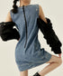 Detachable Sleeve Denim Mini Dress